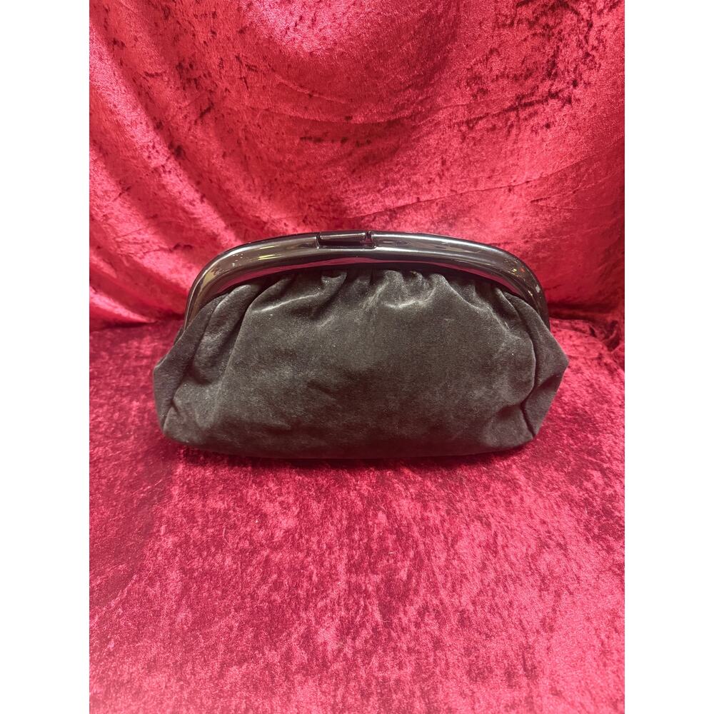 Vintage Accessories Kiss Lock Evening Clutch Genuine Black Suede Leather - Italy